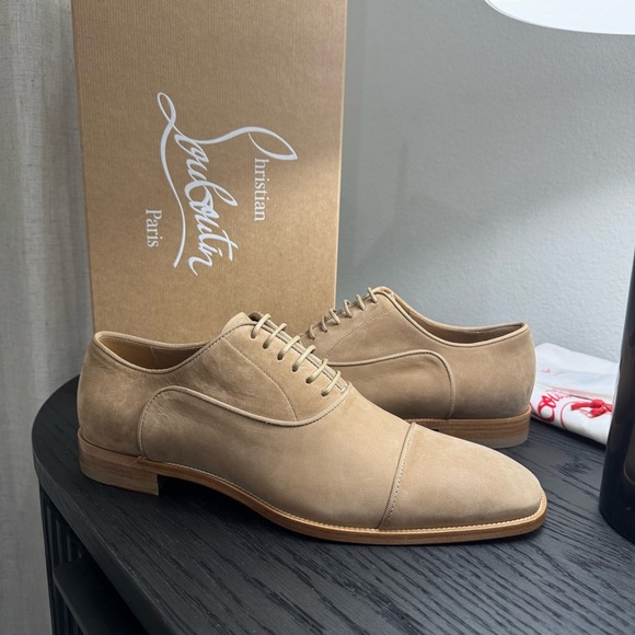 Christian Louboutin Greggory Lace-Up Dress Shoes Suede Tan 44 - Picture 3 of 7